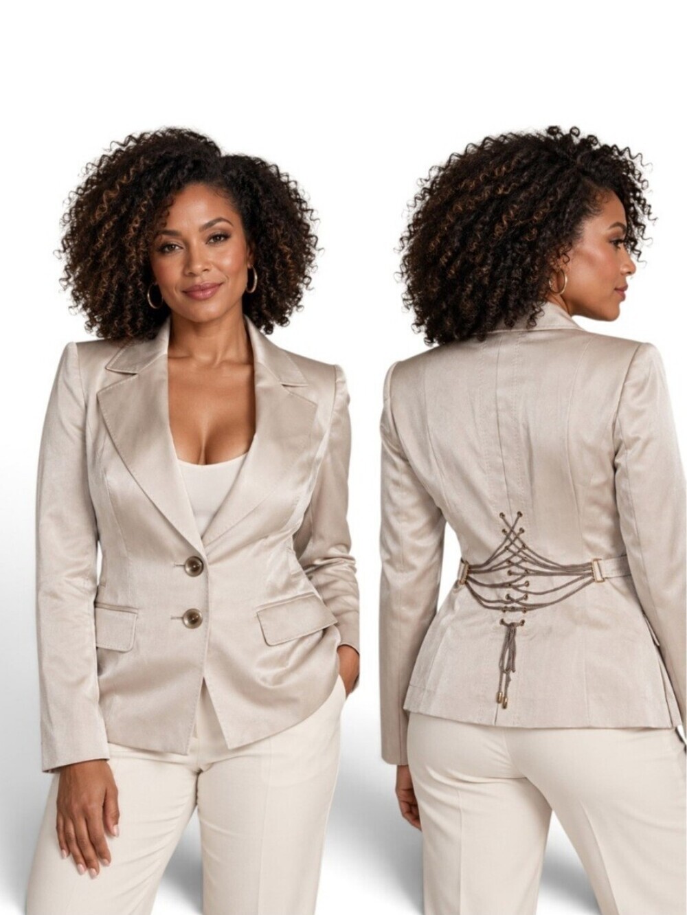 Vintage Y2K ESCADA Silk Corset Lace Up Blazer Champagne Size 38 (Us 8)